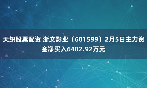 天织股票配资 浙文影业（601599）2月5日主力资金净买入6482.92万元