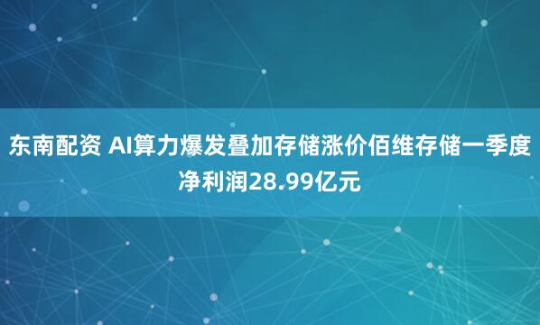 东南配资 AI算力爆发叠加存储涨价佰维存储一季度净利润28.99亿元